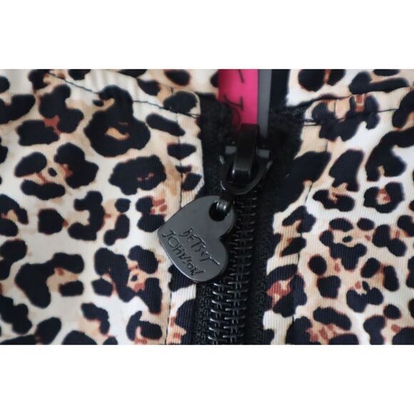 Betsey Johnson Women's Sz M Leopard Print L/S Scuba Zip-Up 1-Piece Swimsuit - Picture 9 of 10